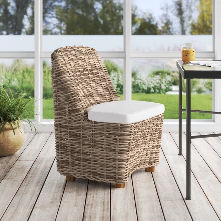 Dalva Polyethylene (PE) Wicker Wicker Outdoor Dining Side Chair with Cushion