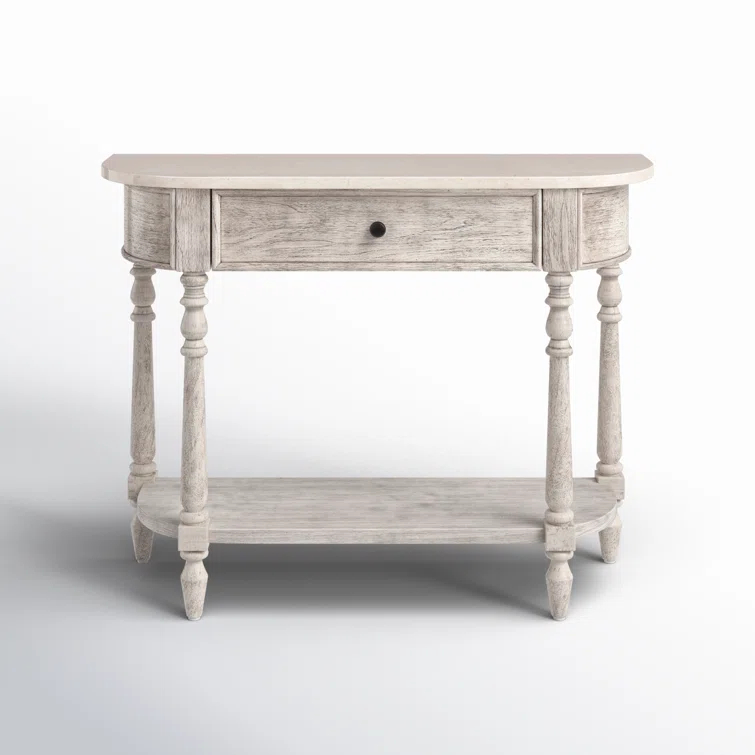 Aberdale Demilune Console Table with Storage in Umber and Marble