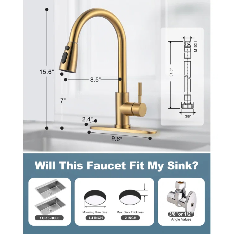 ARCORA AR7100301G-DC ARCORA Stainless Steel  Single Handle Pull-Down Sprayer Kitchen Faucet Set with Touchless Sensor