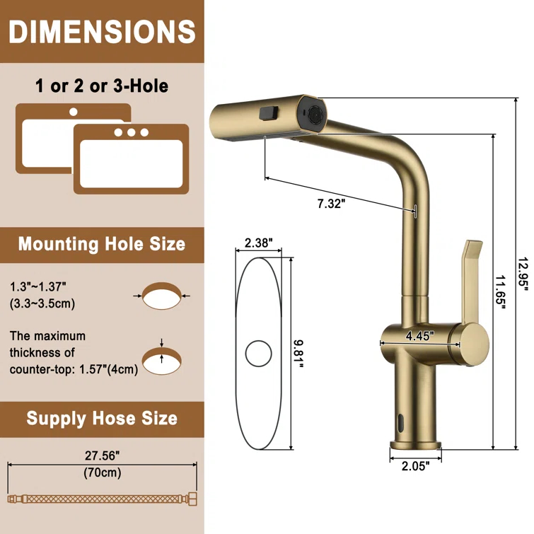 Willow Single Handle Pull Out Kitchen Faucet with Touchless Sensor, Three-function Mode Sprayer