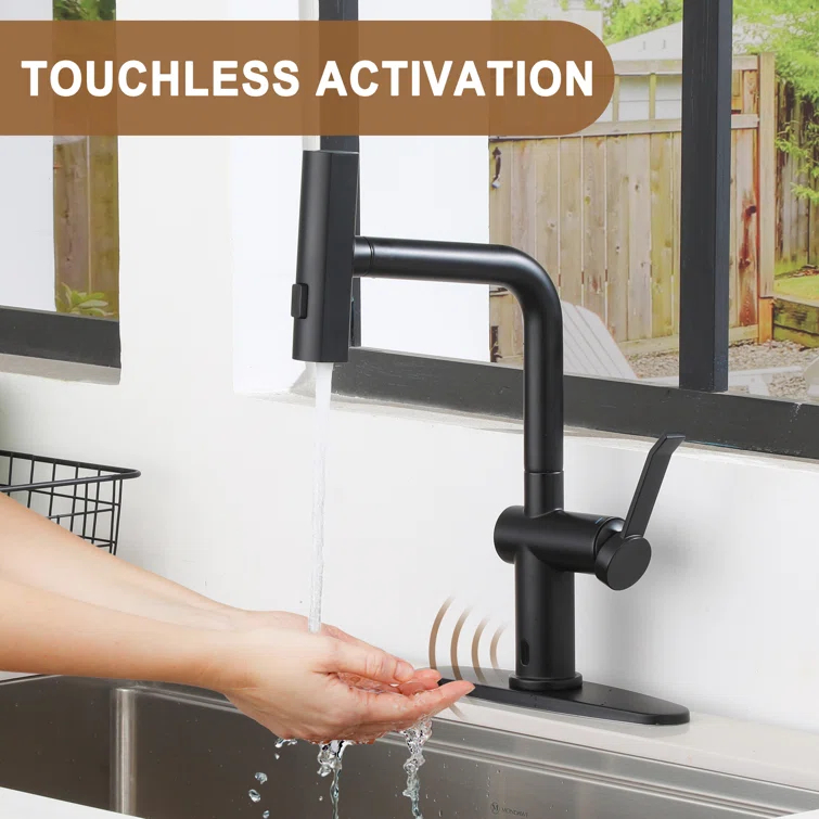 Willow Single Handle Pull Out Kitchen Faucet with Touchless Sensor, Three-function Mode Sprayer