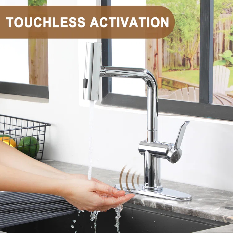 Willow Single Handle Pull Out Kitchen Faucet with Touchless Sensor, Three-function Mode Sprayer