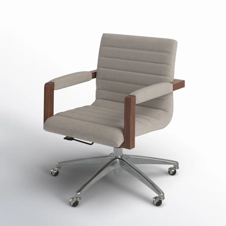 Elon Transitional Swivel Desk Chair in Crafty Cement Fabric