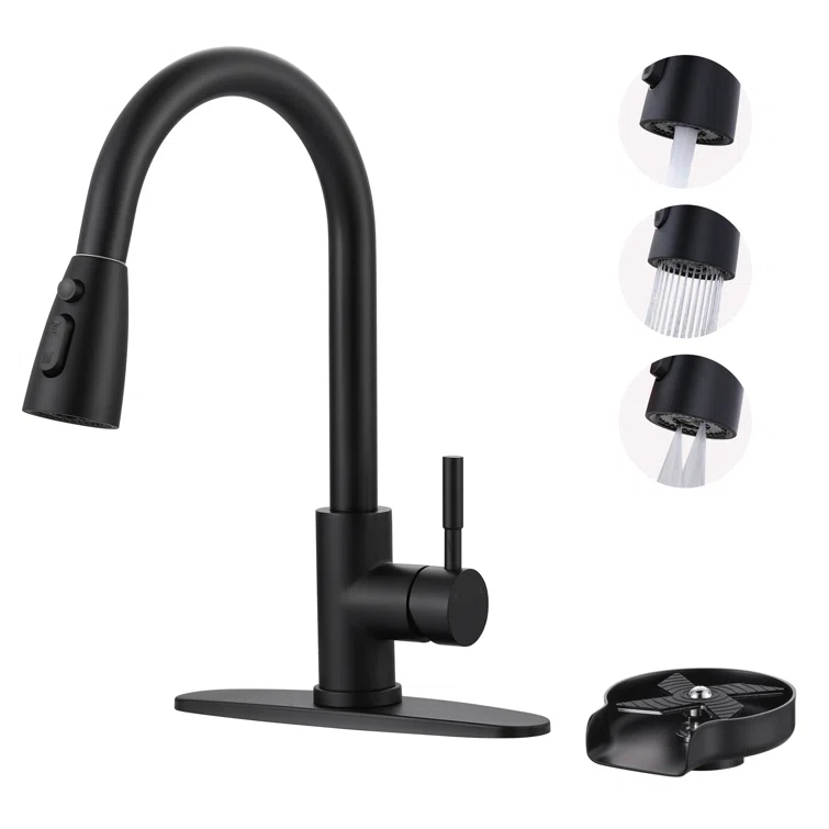 ARCORA Single Handle Stainless Steel Pull-Down Kitchen Faucet with Deckplate and Glass Rinser Combo