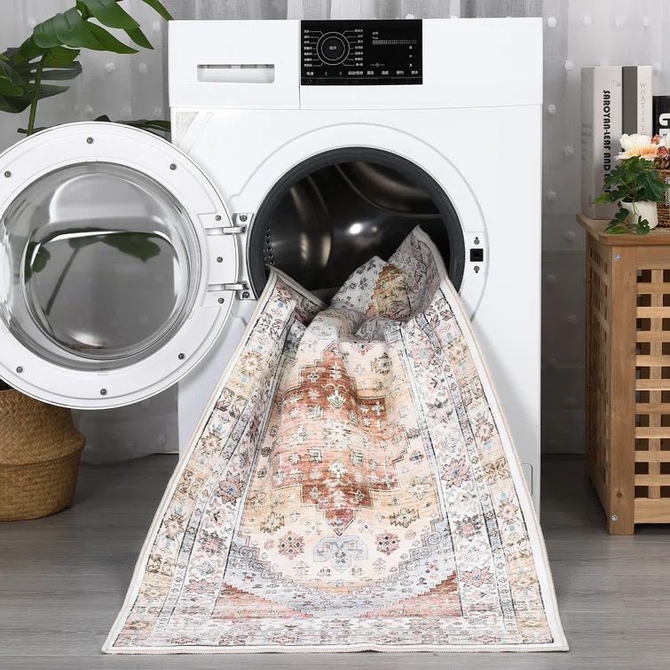 Boho Vintage Floral Area Rug, Low Pile Ultra Soft Machine Washable Carpet
