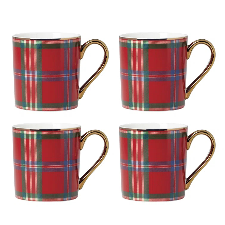 Lenox Holiday Red Tartan Mugs, Set Of 4 (Set of 4)