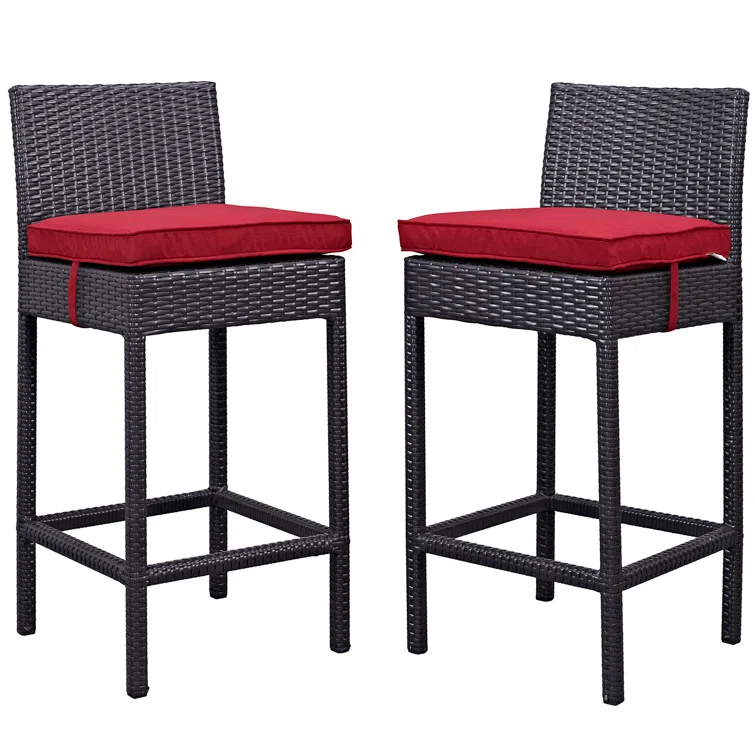Modway Modway Lift Wicker Rattan Outdoor Patio Two Bar Stools with Cushions in Espresso (Set of 2)
