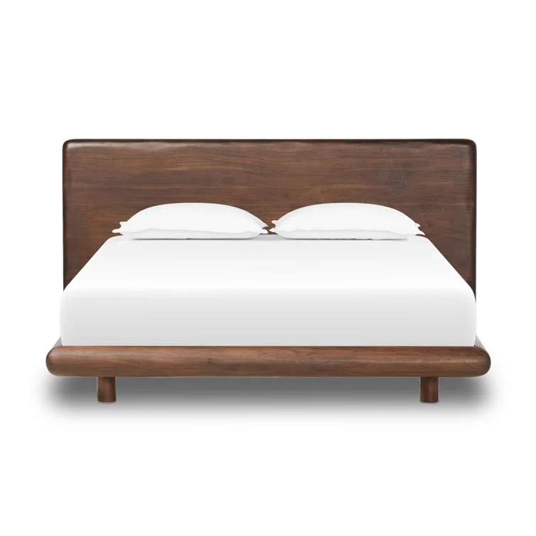 Rustic Brown Acacia Queen Bed with Headboard and Drawer