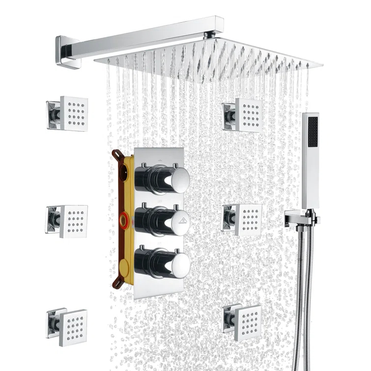 Revitalize 12 Inch Luxury Thermostatic Complete Shower System with Rough-in Valve