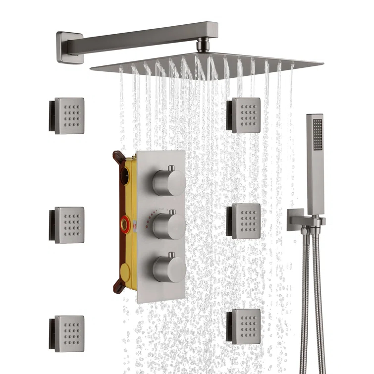 Revitalize 12 Inch Luxury Thermostatic Complete Shower System with Rough-in Valve