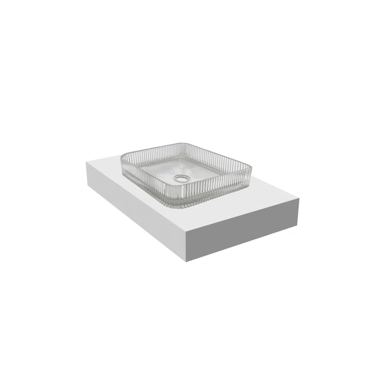 Plaza 15" Square Decorative Crystal Vessel Sinks With 36" White Base