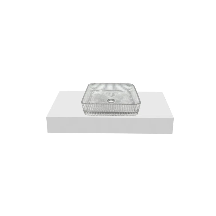 Plaza 15" Square Decorative Crystal Vessel Sinks With 36" White Base