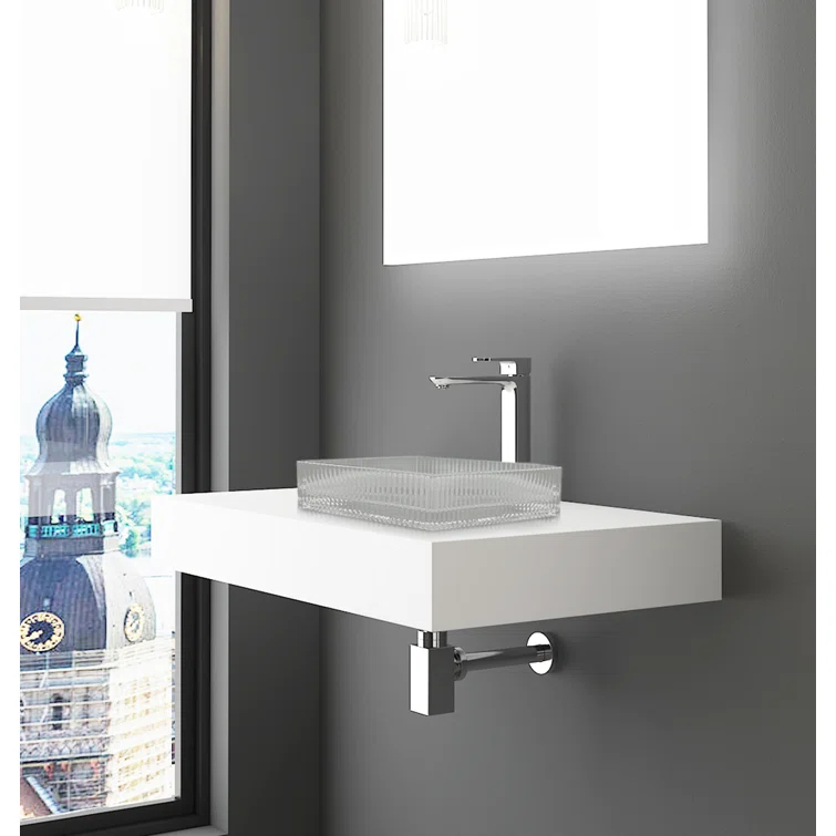 Plaza 15" Square Decorative Crystal Vessel Sinks With 36" White Base