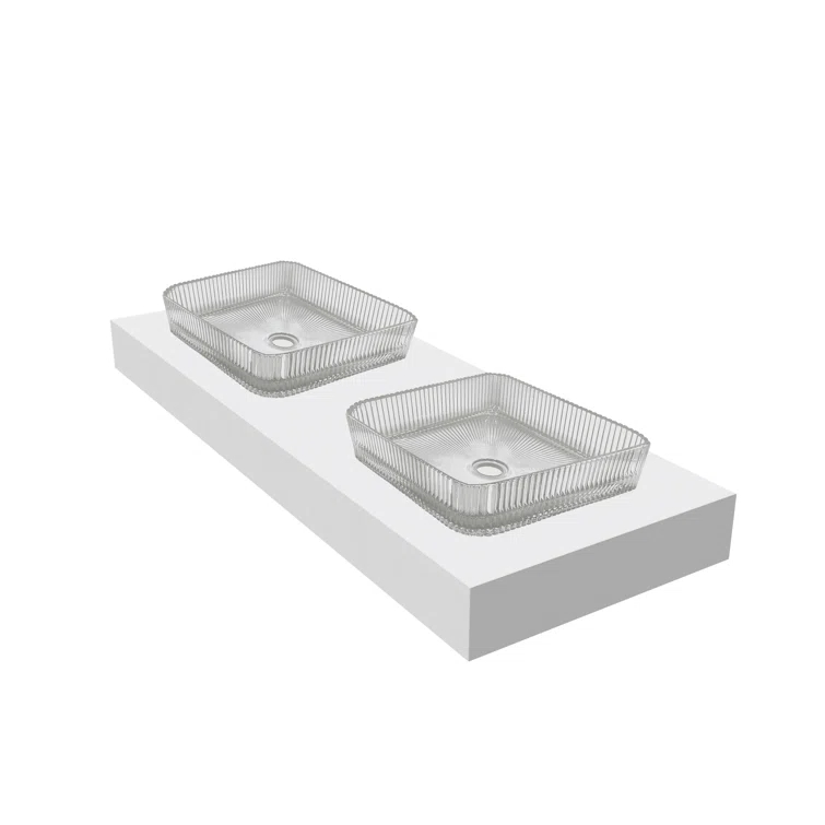 Plaza 15" Square Decorative Crystal Black Vessel Sinks With 60" White Base