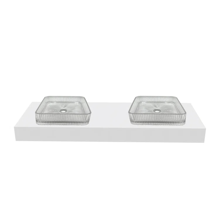 Plaza 15" Square Decorative Crystal Black Vessel Sinks With 60" White Base