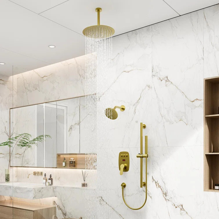 Rainfall Symphony 12inch Dual Showerhead Temperature Display Shower System with 2 in 1 Slider Bar Shower Handheld