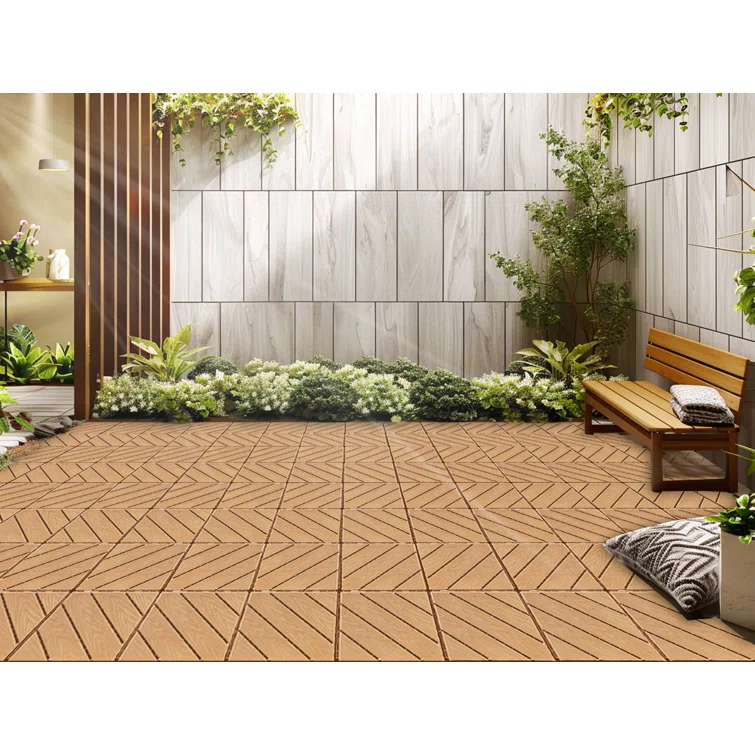 12x 12 in Interlocking Plastic Composite Decking Tiles, Set of 35pcs