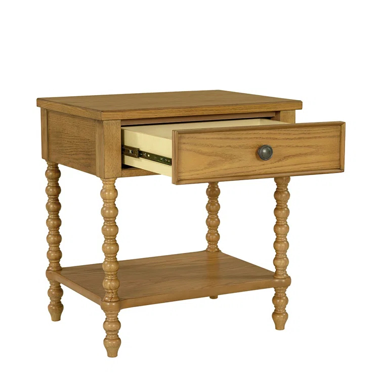 Beckett Turned Wood Spindle Nightstand with Drawer & Shelf