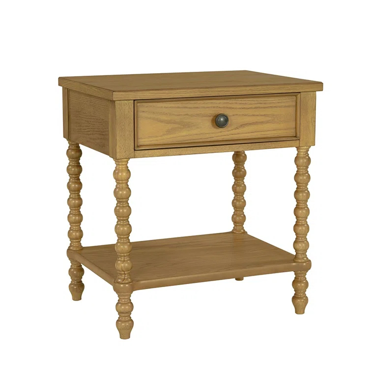 Beckett Turned Wood Spindle Nightstand with Drawer & Shelf