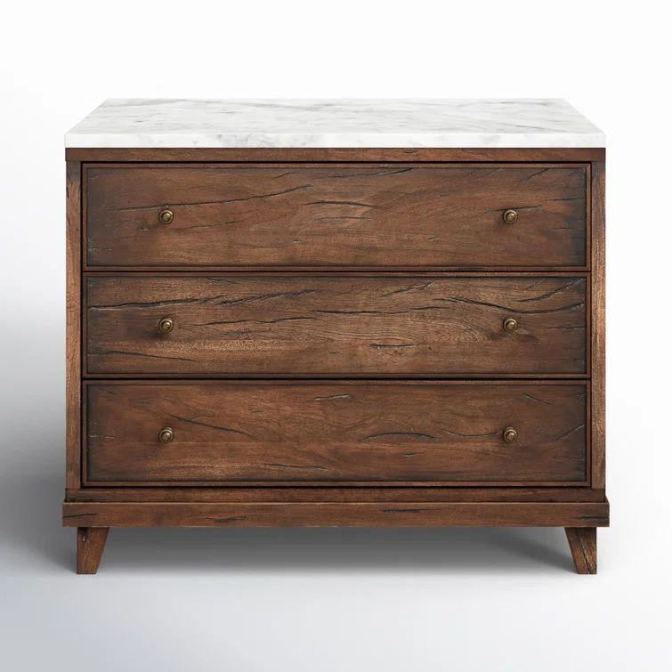 Elson 3 Drawer Marble Nightstand