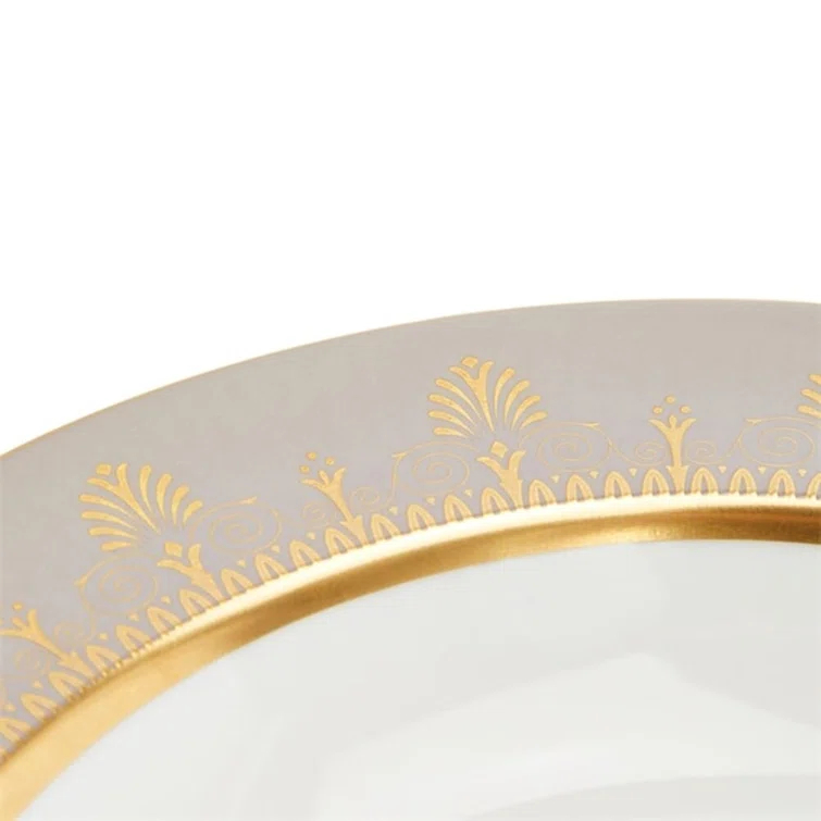 Anthemion Gray 8.9" Ceramic Rim Soup Bowl with 22-Carat Gold