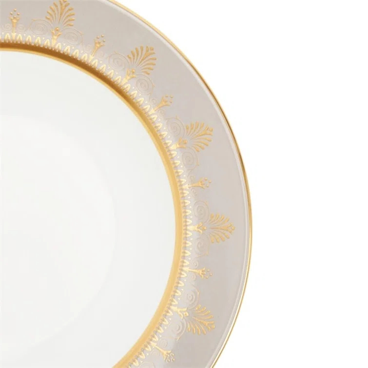 Anthemion Gray 8.9" Ceramic Rim Soup Bowl with 22-Carat Gold