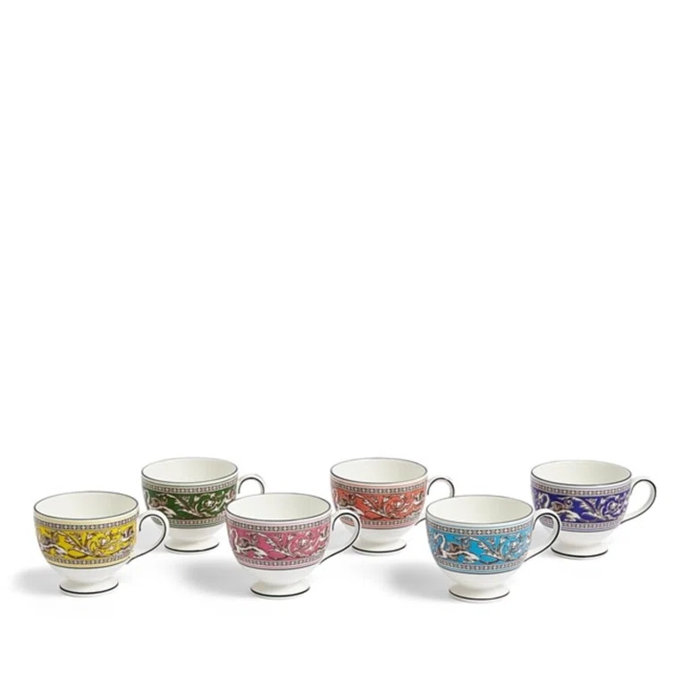 Florentine Multicolor Porcelain Teacup and Saucer Set of 6