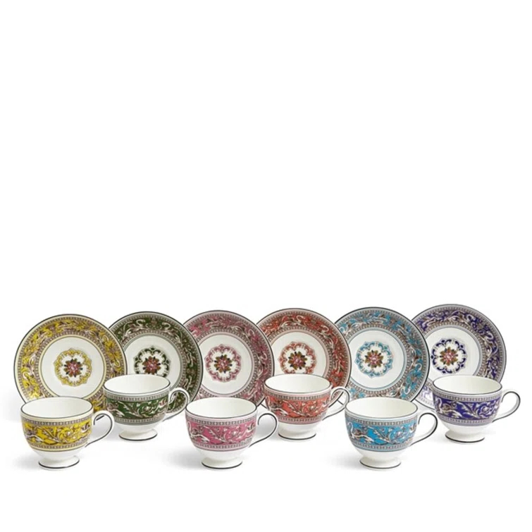 Florentine Multicolor Porcelain Teacup and Saucer Set of 6