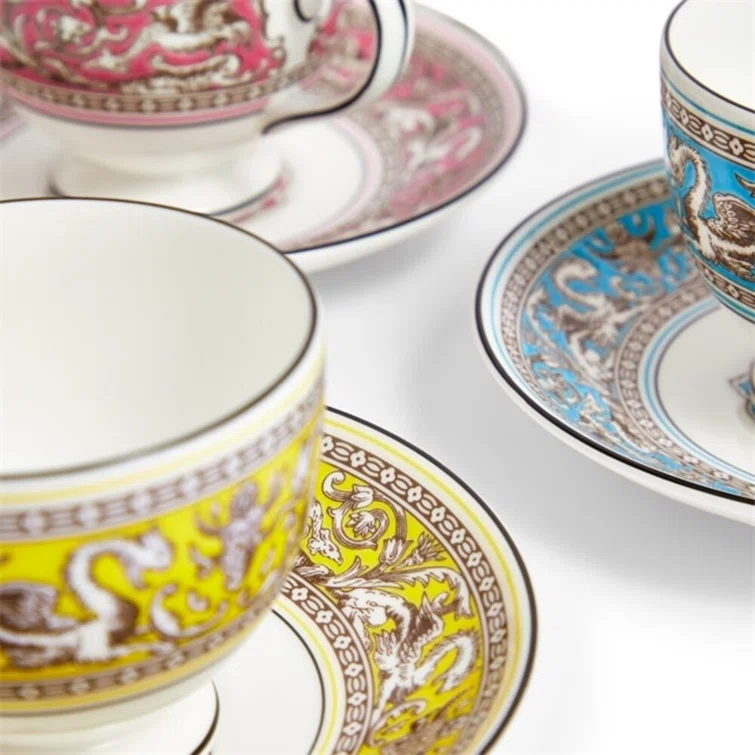 Florentine Multicolor Porcelain Teacup and Saucer Set of 6