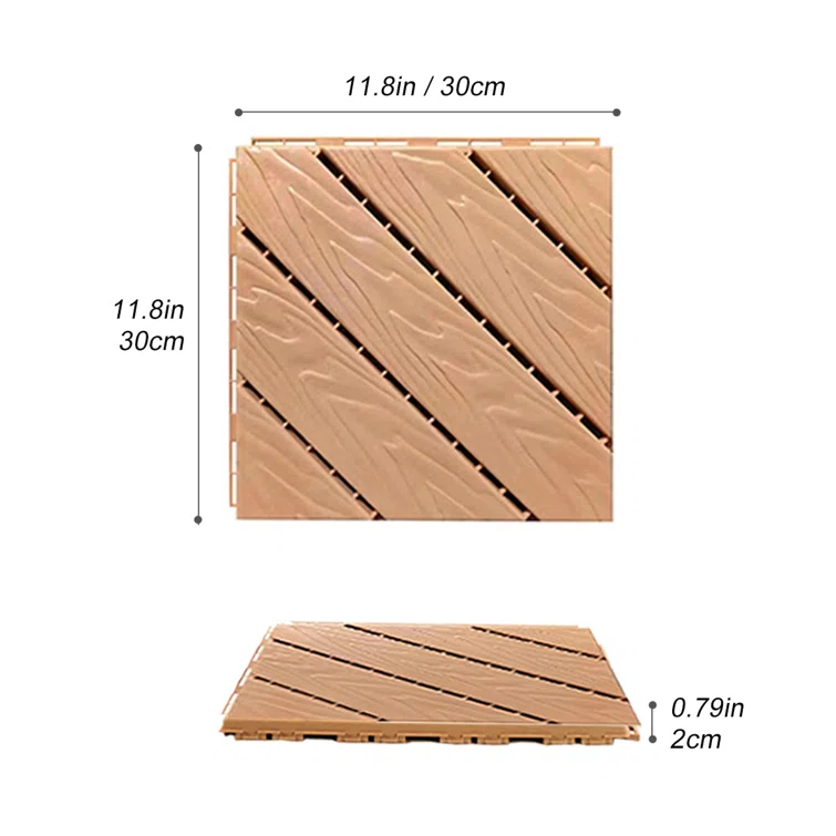 12x 12 in Interlocking Plastic Composite Decking Tiles, Set of 35pcs