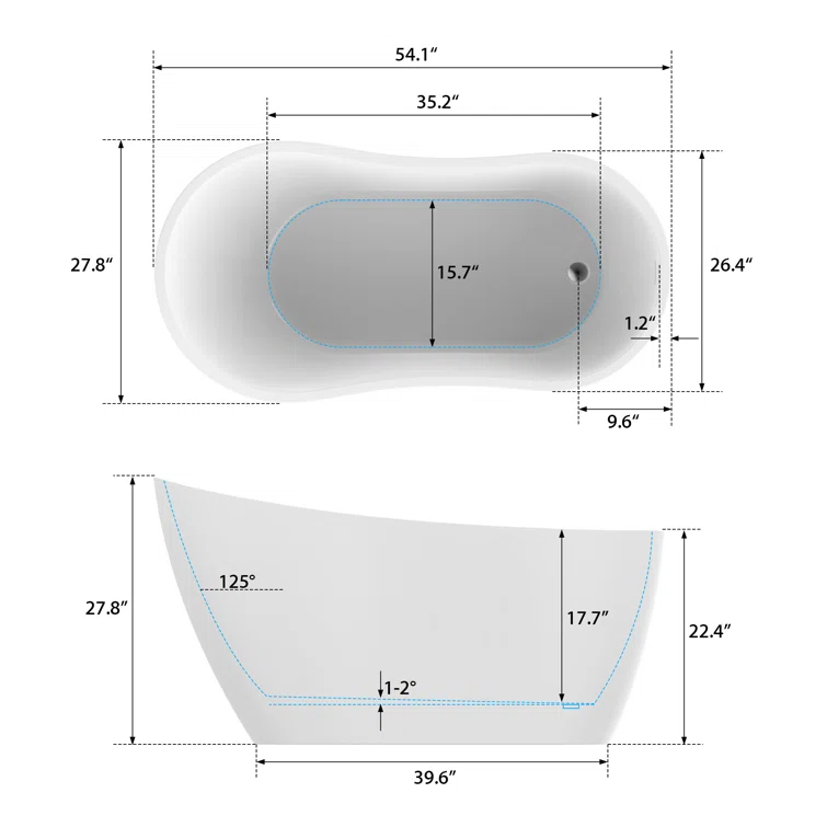 54" X 28" Freestanding Soaking Acrylic Bathtub