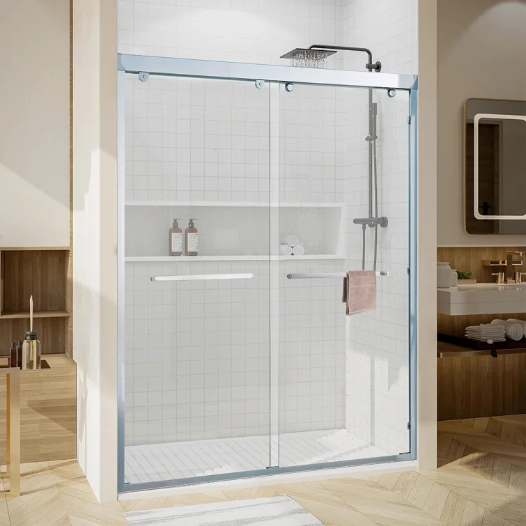 LAWRENCE W2758P193811-Chrome 56-60"W X 76"H Double Sliding Shower Door, Aluminium Alloy Frame In Chrome, 5/16" (8Mm) Thick SGCC Tempered Clear Glass.