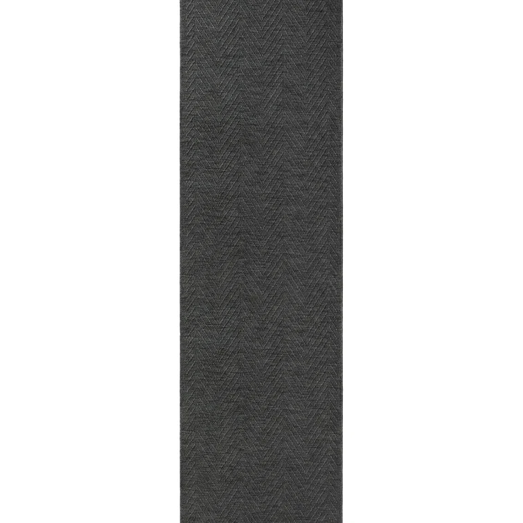TOWN & COUNTRY BASICS Pax Herringbone Textured Solid Machine Washable Area Rug Black