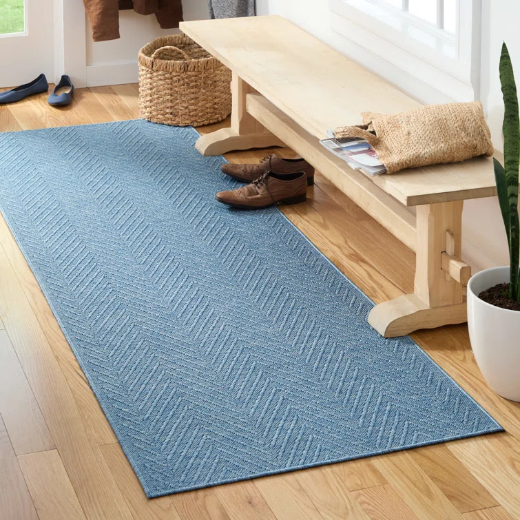 TOWN & COUNTRY BASICS Pax Herringbone Textured Solid Machine Washable Area Rug Blue
