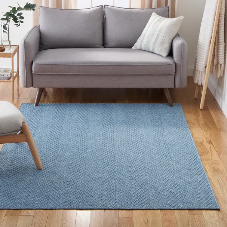 TOWN & COUNTRY BASICS Pax Herringbone Textured Solid Machine Washable Area Rug Blue