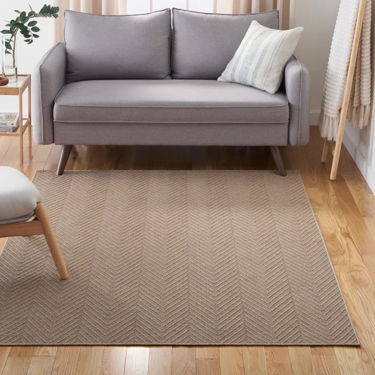 TOWN & COUNTRY BASICS Pax Herringbone Textured Solid Machine Washable Area Rug Brown