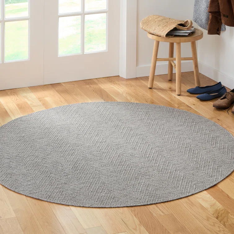 TOWN & COUNTRY BASICS Pax Herringbone Textured Solid Machine Washable Area Rug Grey