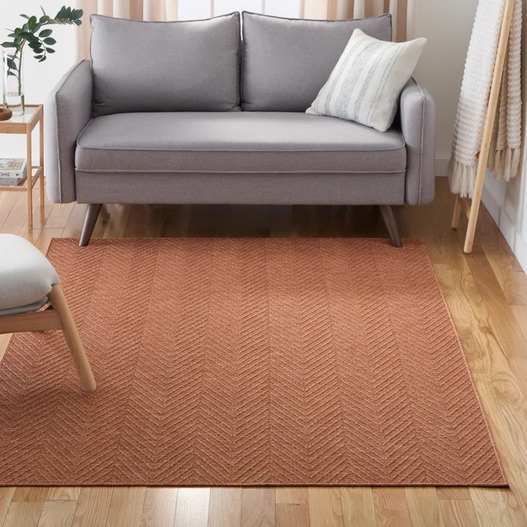 TOWN & COUNTRY BASICS Pax Herringbone Textured Solid Machine Washable Area Rug Rust