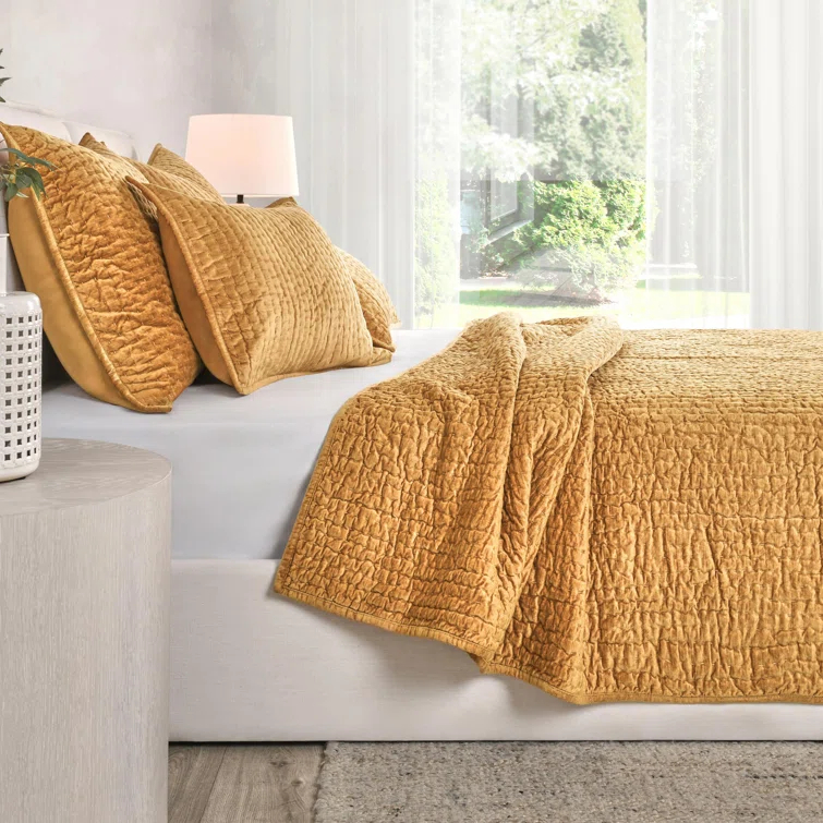 Gold Velvet Reversible King Quilt Set