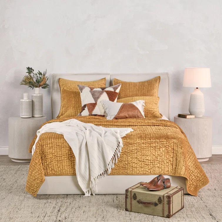 Gold Velvet Reversible King Quilt Set