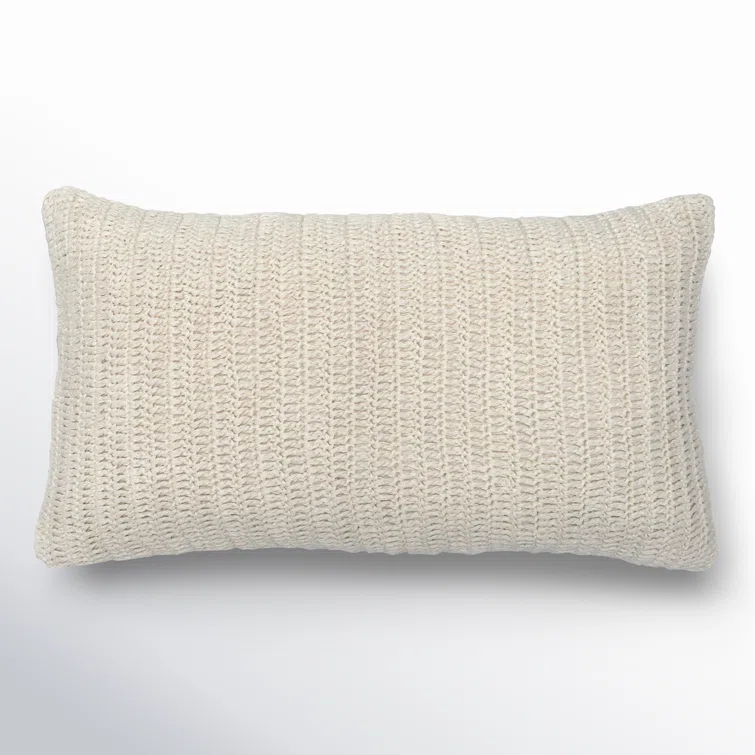 Ivory Linen Knitted Rectangular Lumbar Throw Pillow