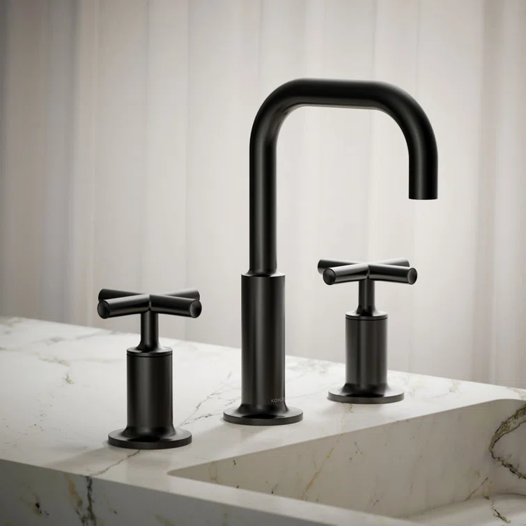Kohler Purist® Widespread Bathroom Faucet with Pop-Up Drain Assembly, 3-Hole High Arc Cross Handle Bathroom Sink Faucet, 1.2 gpm