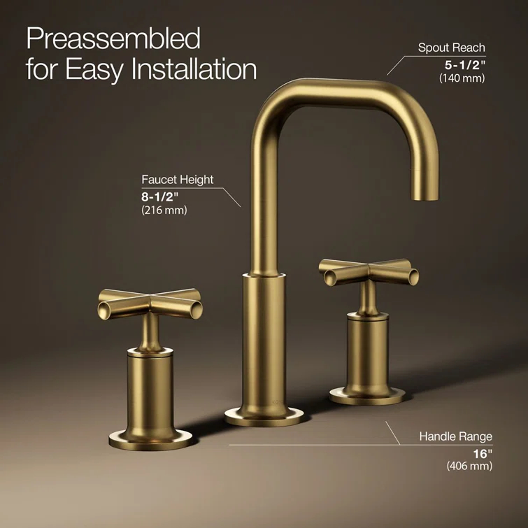 Vibrant Brushed Modern Brass Widespread Bathroom Faucet with Cross Handles