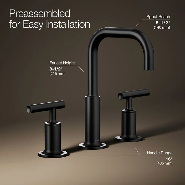 Purist® Widespread Faucet with Drain Assembly Low Lever Handles and Low Gooseneck Spout