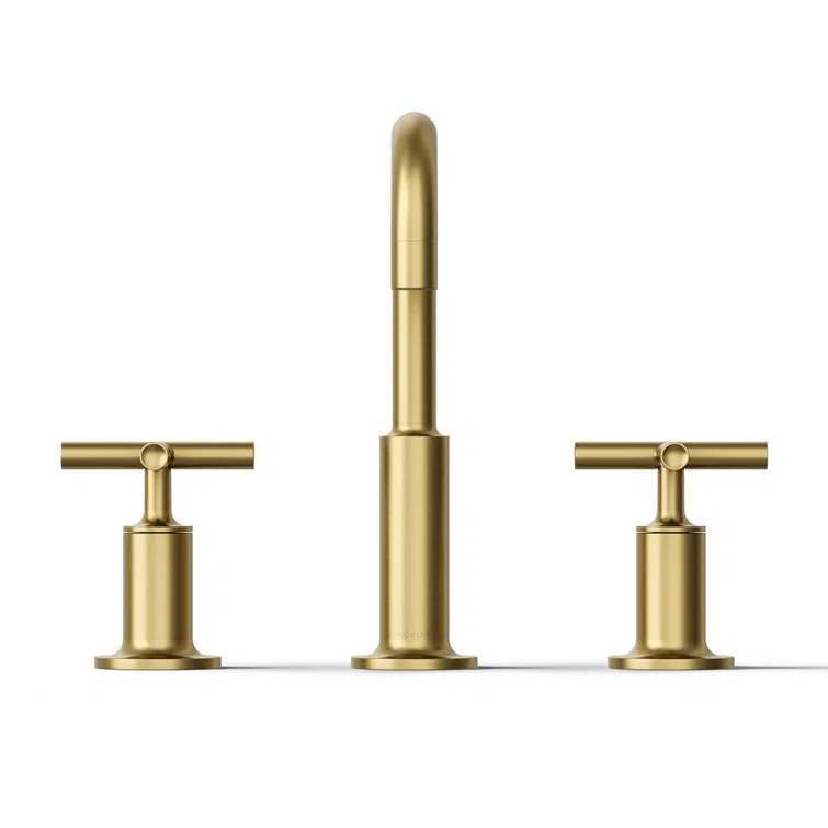 Vibrant Brushed Modern Brass Widespread Bathroom Faucet with Cross Handles
