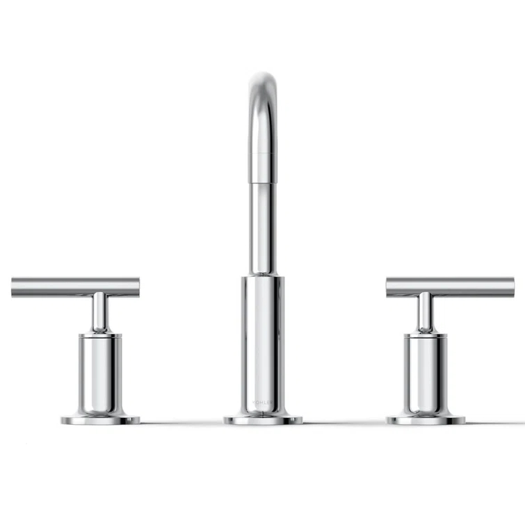 Purist® Widespread Faucet with Drain Assembly Low Lever Handles and Low Gooseneck Spout