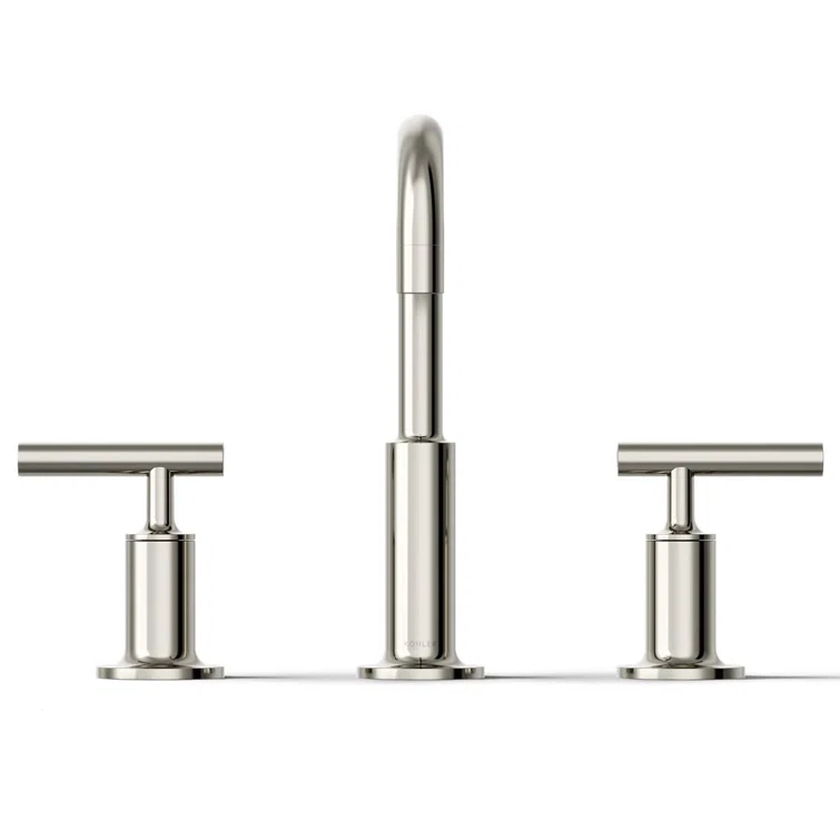 Purist® Widespread Faucet with Drain Assembly Low Lever Handles and Low Gooseneck Spout
