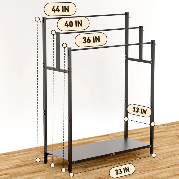 44" High Freestanding Towel Rack with 6 Bathroom Hooks