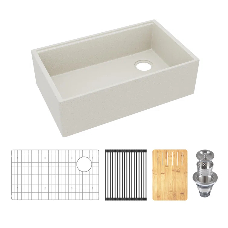 30-inch L Single Bowl Concrete Workstation Farmhouse Kitchen Sink Large Capacity Deep Dual Mount with Accessories