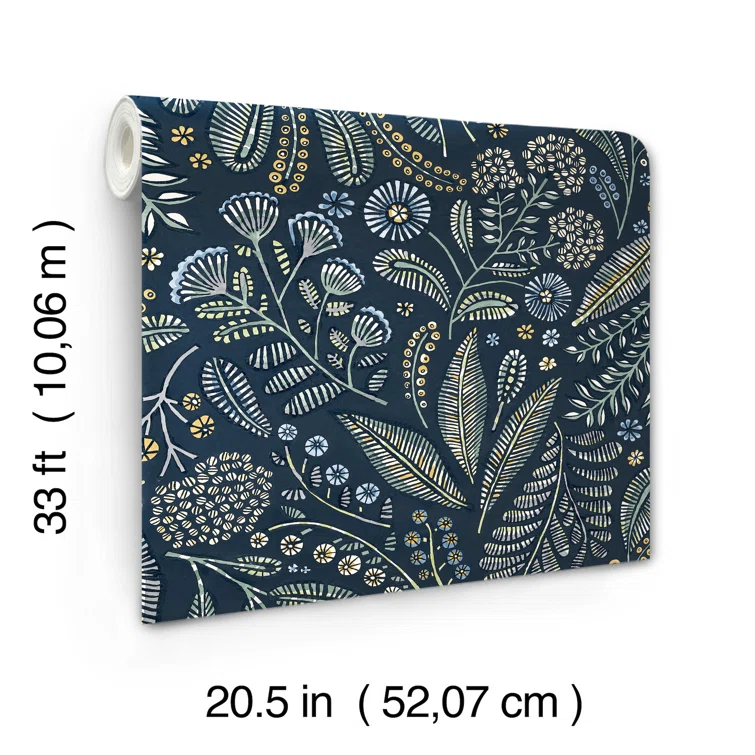 Navy Blue Floral Non-Woven Removable Wallpaper